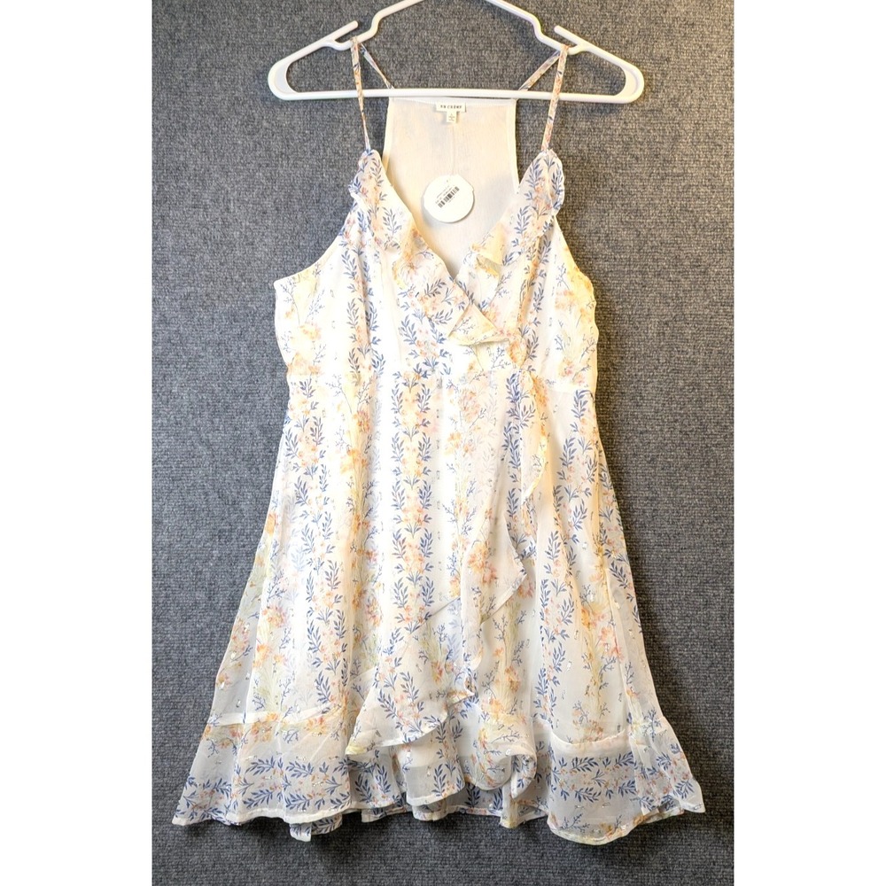 En Creme Floral‎ Ruffle Mini Dress Women's Large NWT Cottagecore Boho Fairycore